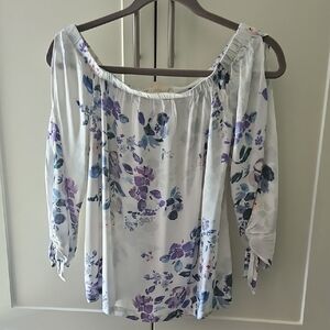 Lovestitch White and Blue Relaxed Blouse with Ruffled Details